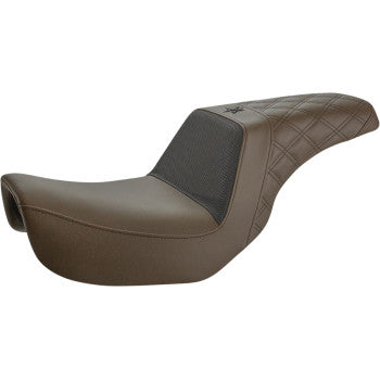 Saddlemen Unknown Industries Seat "Dyna" Front Carbon Fiber/Black Gripper Lumbar/Rear Lattice Stitch Brown