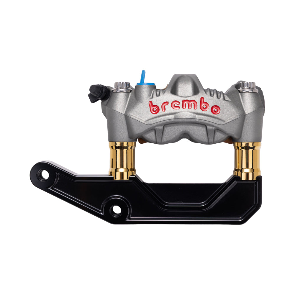 Titanium Gray Brembo 108mm GP4-RS Monobloc Caliper with Gold Plating 29mm Spacers and Black Radial Bracket