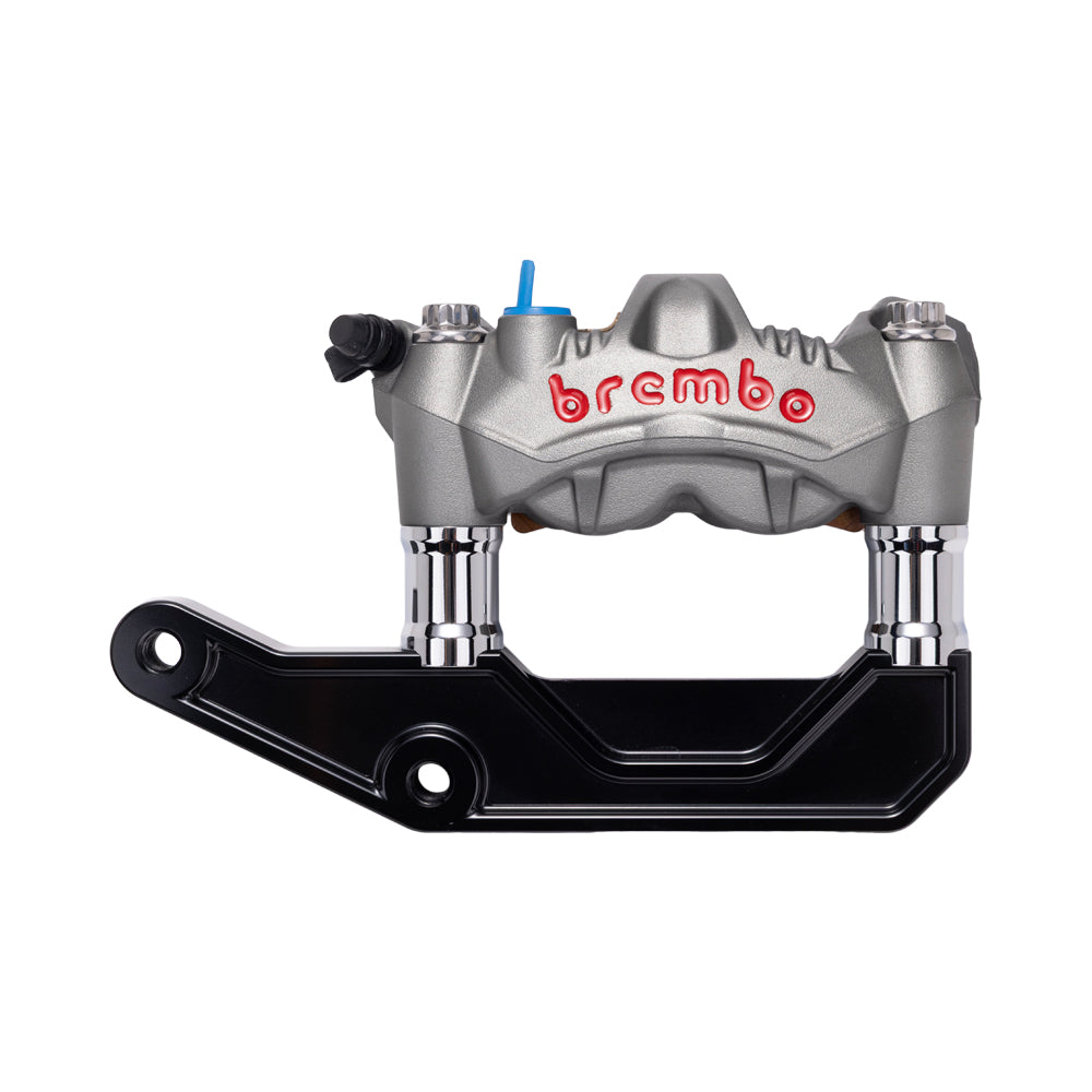 Titanium Gray Brembo 108mm GP4-RS Monobloc Caliper with Chrome 29mm Spacers and Black Radial Bracket