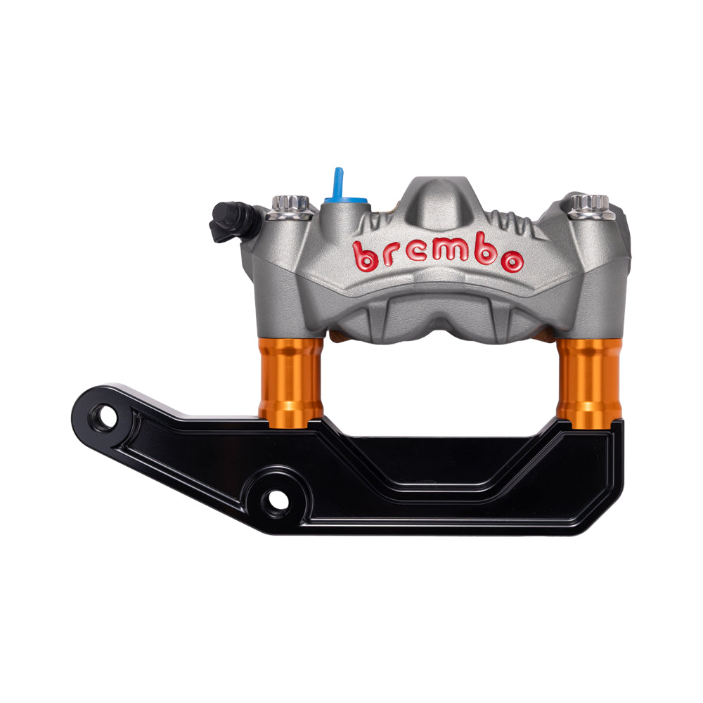 Titanium Gray Brembo 108mm GP4-RS Monobloc Caliper with Orange 29mm Spacers and Black Radial Bracket