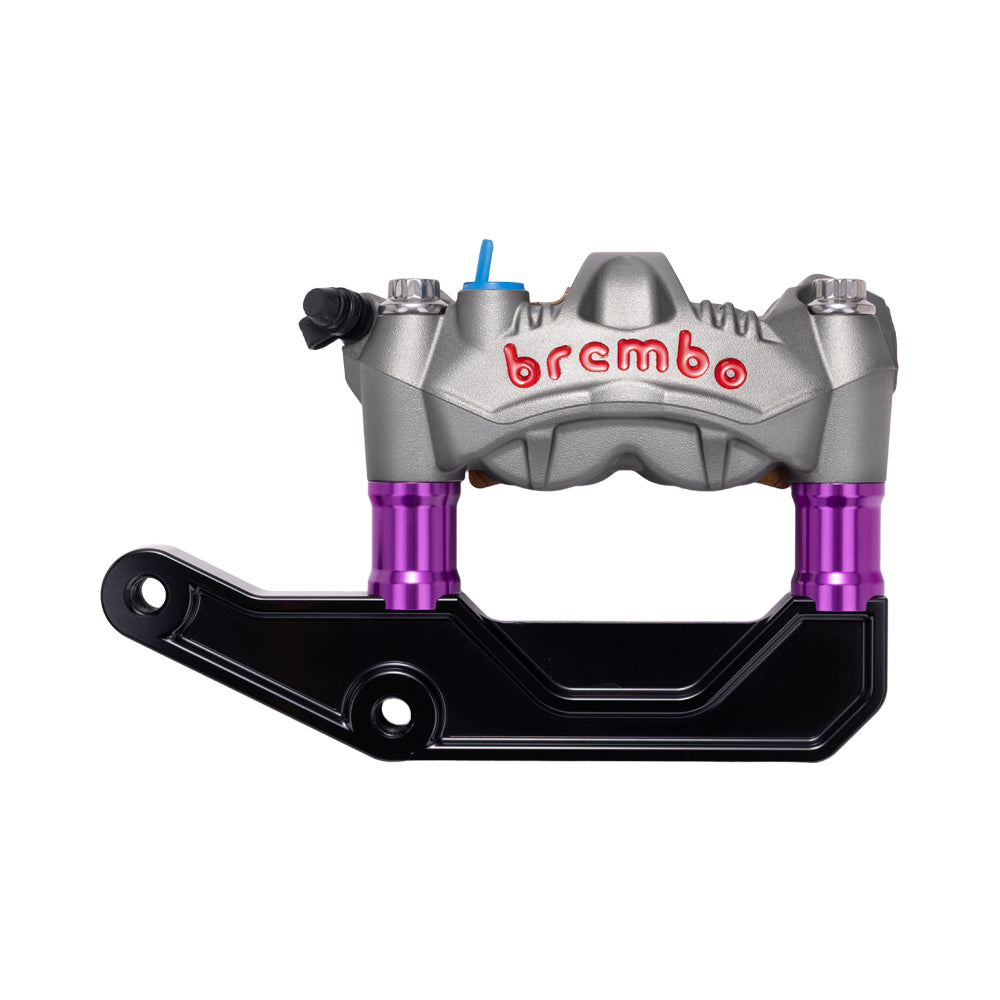 Titanium Gray Brembo 108mm GP4-RS Monobloc Caliper with Purple 29mm Spacers and Black Radial Bracket