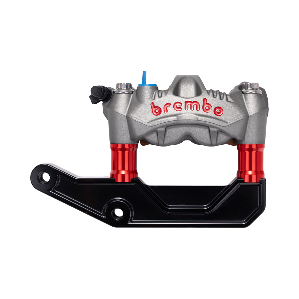 Titanium Gray Brembo 108mm GP4-RS Monobloc Caliper with Red 29mm Spacers and Black Radial Bracket