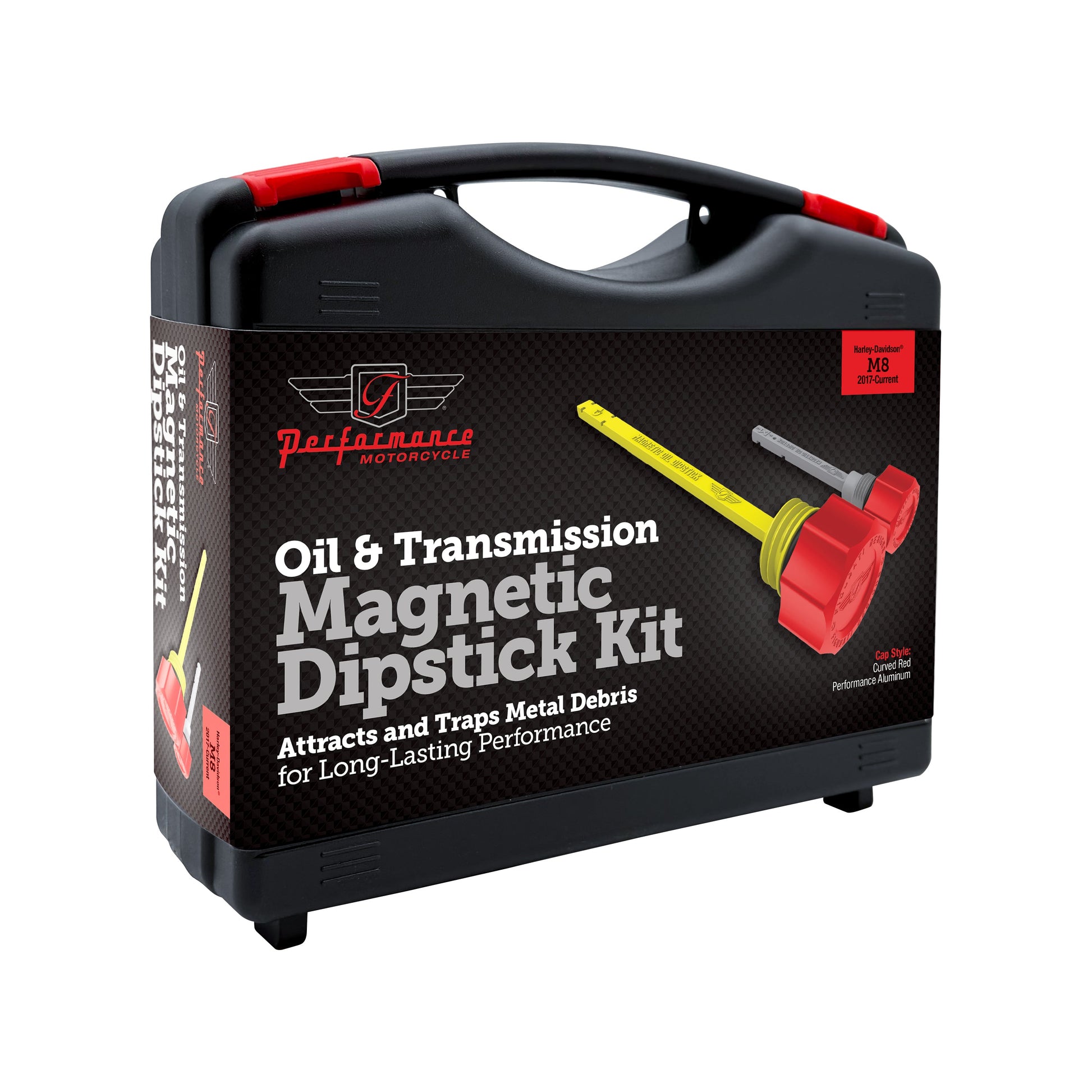 Performance Magnetic Dipstick Kit for Harley-Davidson M8 (2017-2026) - Curved Red