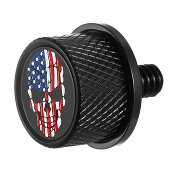 Stainless-Steel Red, White and Blue American Flag Skull Seat Screw in Black