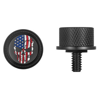 Stainless-Steel Red, White and Blue American Flag Skull Seat Screw in Black