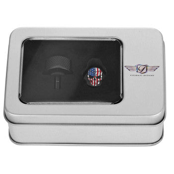 Stainless-Steel Red, White and Blue American Flag Skull Seat Screw in Black