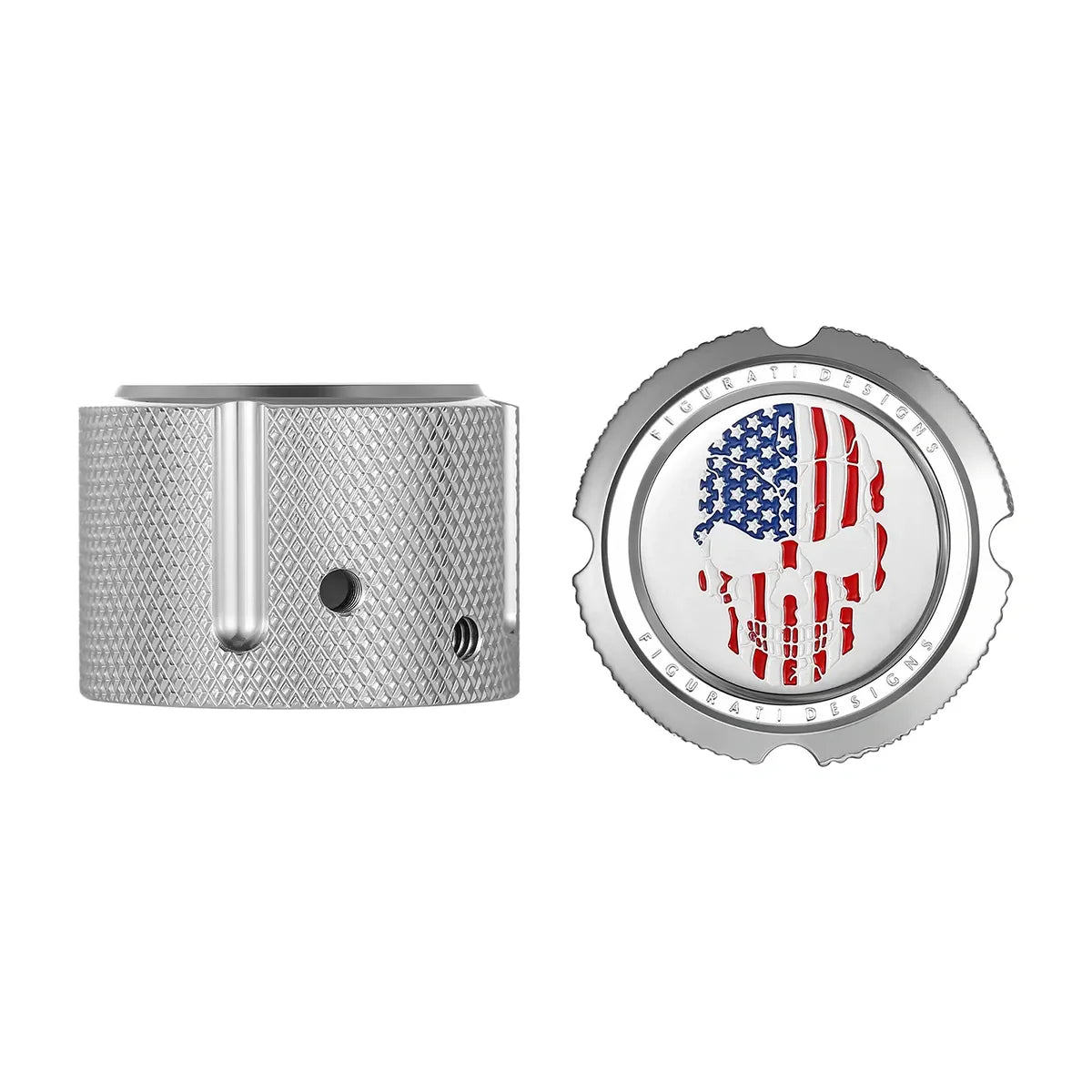 Harley-Davidson Stainless-Steel Front Axle Nut Covers Red White and Blue American Flag Skull