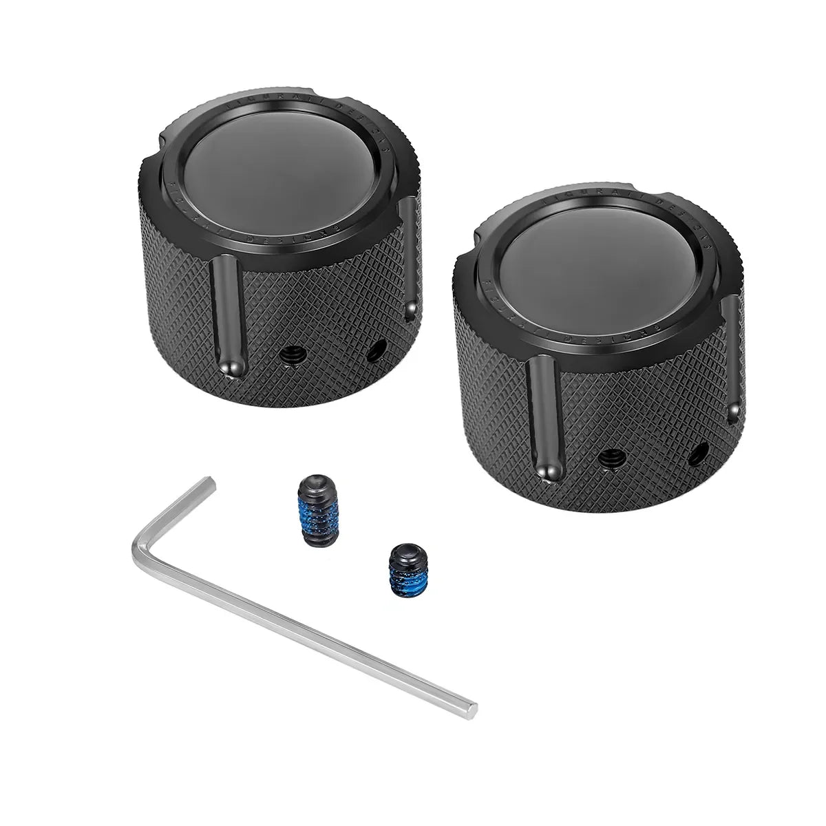 Harley-Davidson Stainless-Steel in Black Custom Front Axle Nut Covers - Contrast