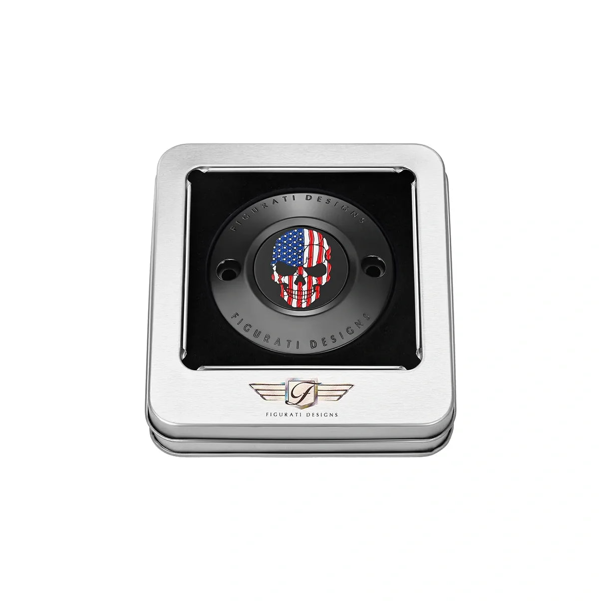Harley-Davidson Stainless-Steel in Black Red White and Blue American Flag Skull M8 Timing Cover