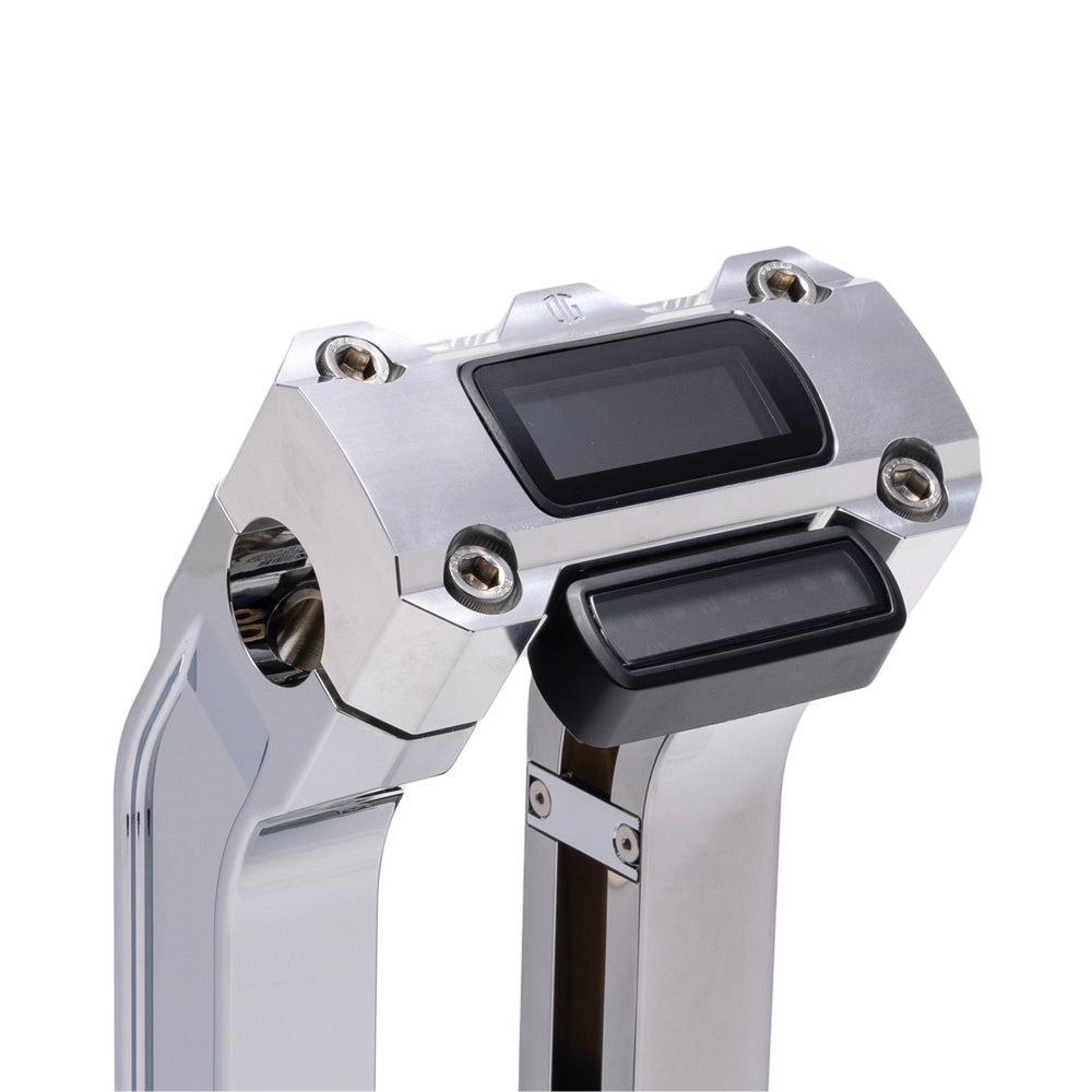 OG Chrome 10.5 inch Pull Back Risers with Aluminum Digital Gauge Cut Out Top Clamp