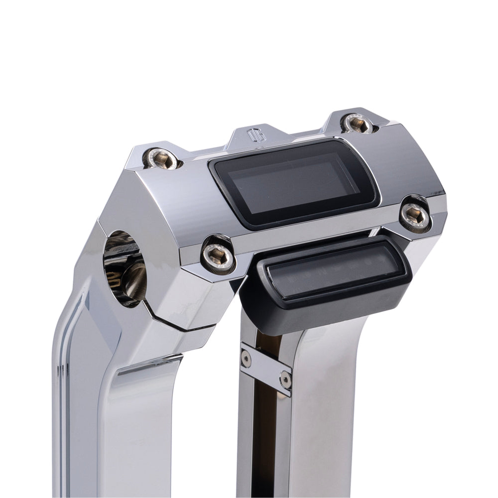 OG Chrome 10.5 inch Straight Risers with Chrome Digital Gauge Cut Out Top Clamp