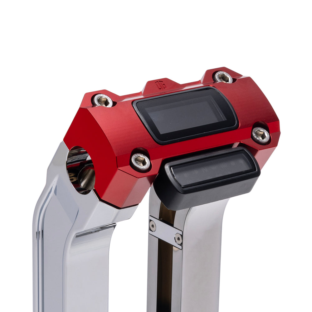 OG Chrome 2 inch Straight Risers with Red Digital Gauge Cut Out Top Clamp