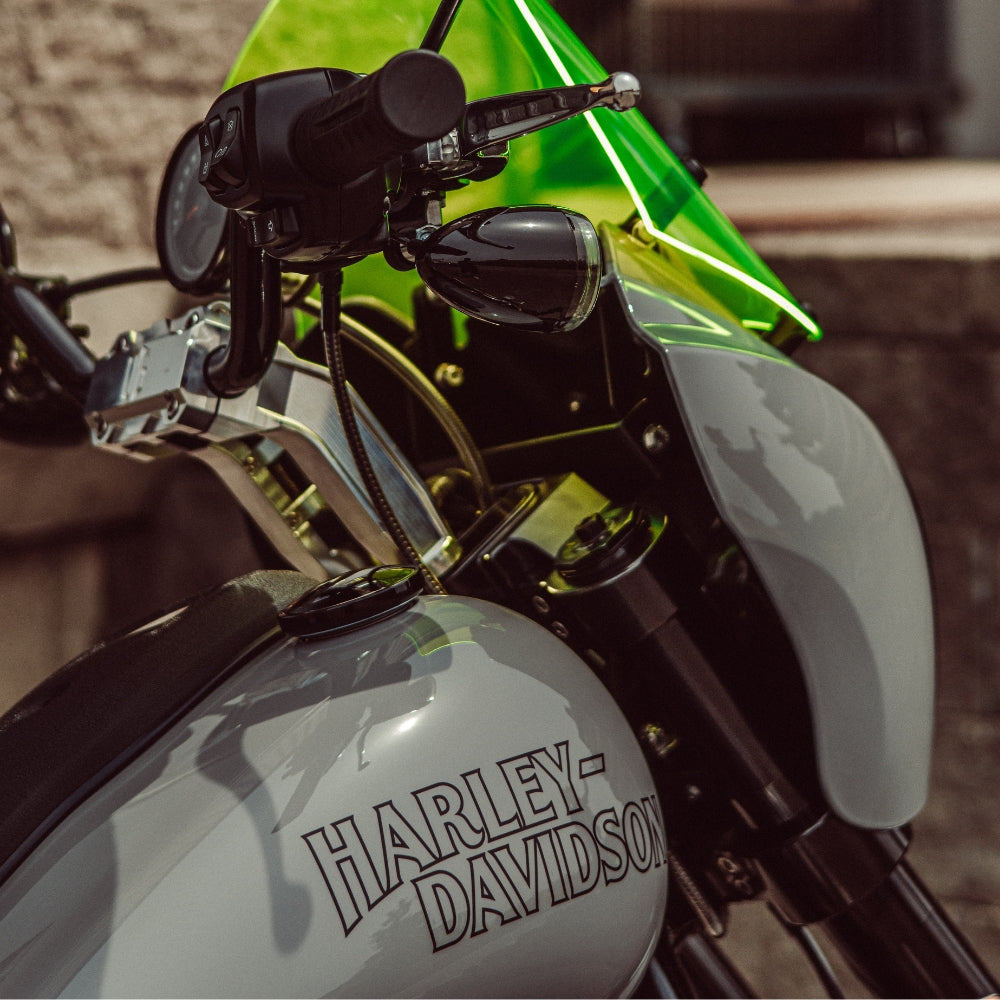 2020-Up Softail Lowrider S & ST Black Drop 1" Triple Trees kit installed on a 2025 Softail Low Rider S FXLRS