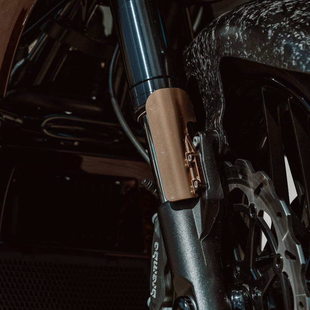 OG 2023-Up Touring CVO Fork Guards Bronze installed on a 2026 Copper Road Glide