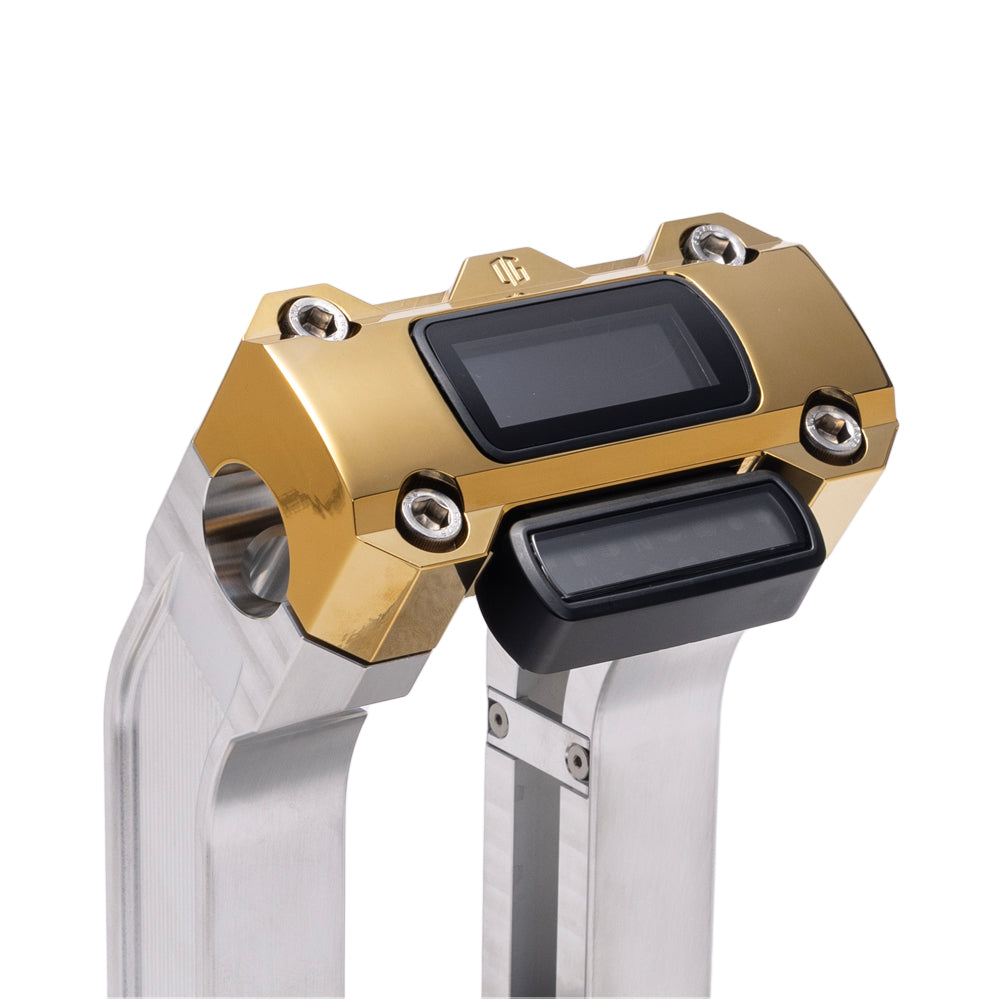 OG Aluminum 6.5 inch Pull Back Risers with Gold Plating Digital Gauge Cut Out Top Clamp