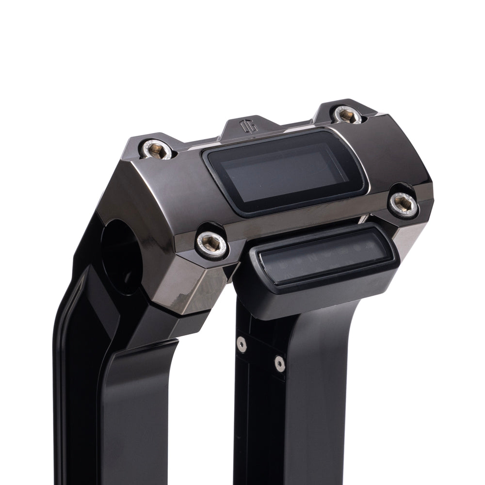 OG Black 6.5 inch Pull Back Risers with Black Chrome Digital Gauge Cut Out Top Clamp