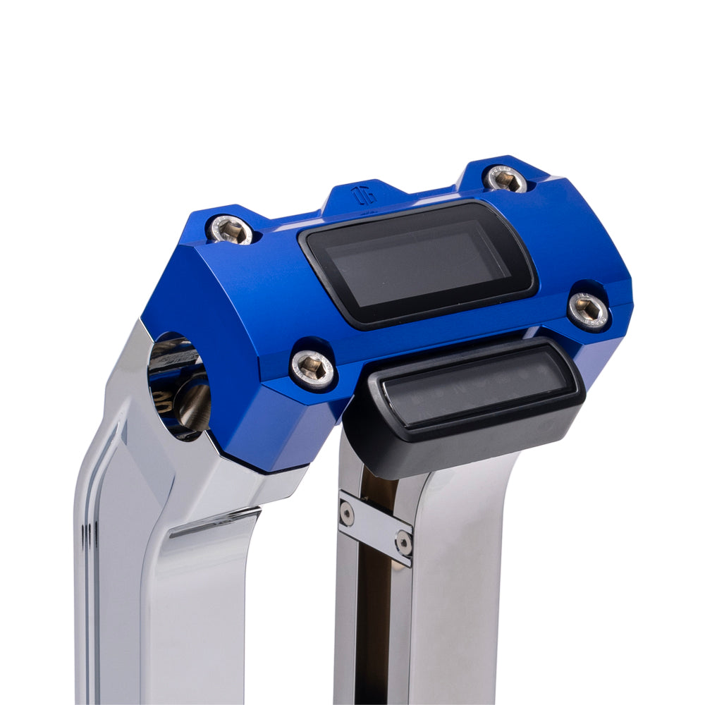 OG Chrome 6.5 inch Pull Back Risers with Blue Digital Gauge Cut Out Top Clamp