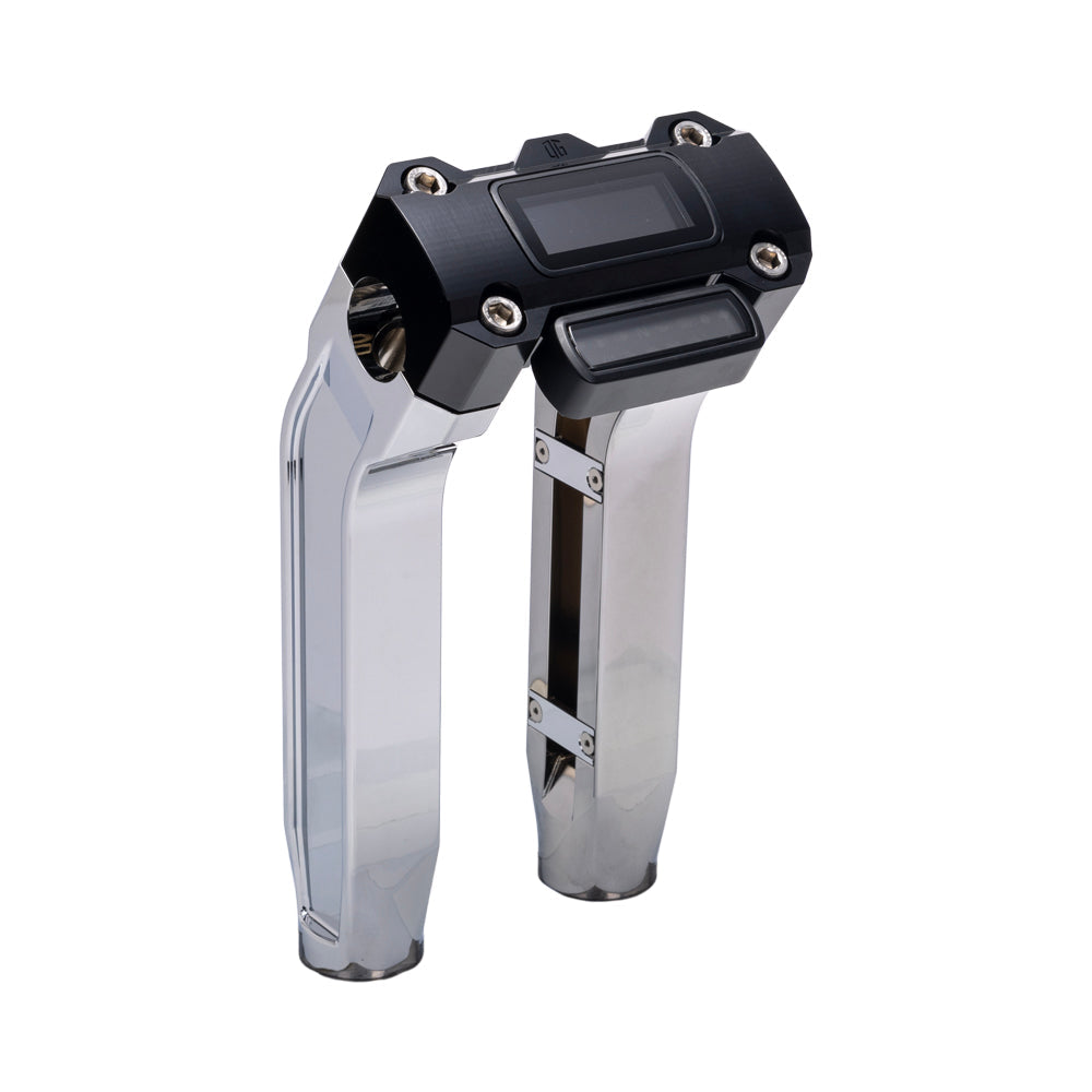 OG Chrome 8.5 inch Pull Back Risers with Black Digital Gauge Cut Out Top Clamp