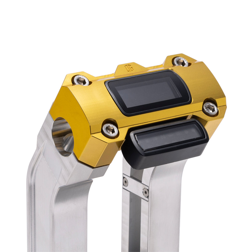 OG Aluminum 8.5 inch Straight Risers with Gold Digital Gauge Cut Out Top Clamp