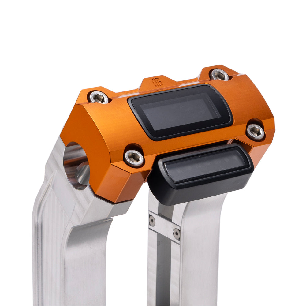 OG Aluminum 8.5 inch Straight Risers with Orange Digital Gauge Cut Out Top Clamp