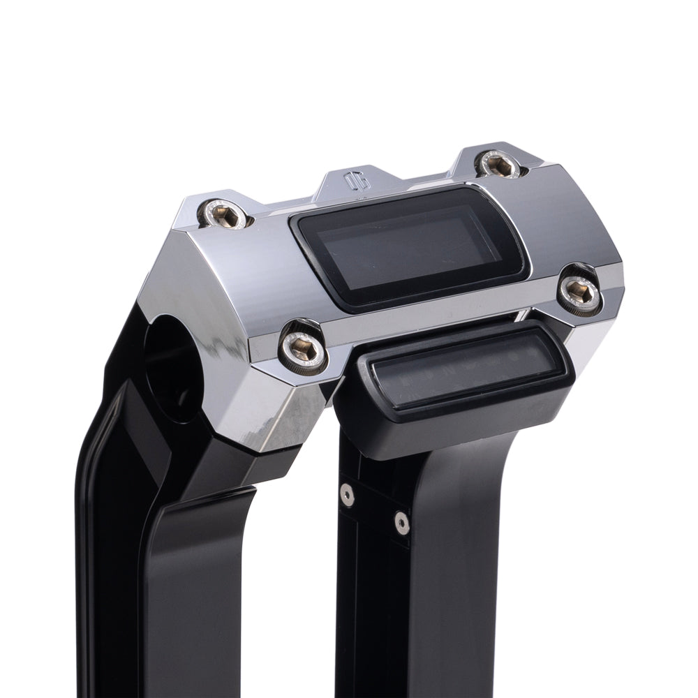 OG Black 8.5 inch Straight Risers with Chrome Digital Gauge Cut Out Top Clamp