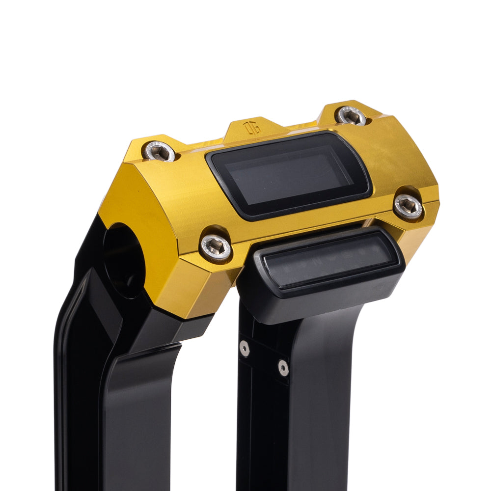 OG Black 8.5 inch Straight Risers with Gold Digital Gauge Cut Out Top Clamp