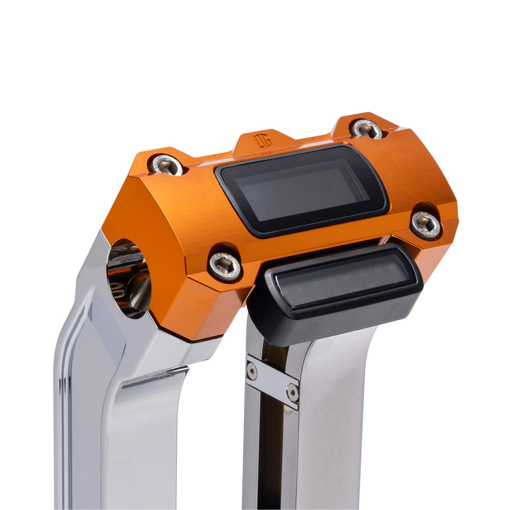 OG Chrome 8.5 inch Straight Risers with Orange Digital Gauge Cut Out Top Clamp