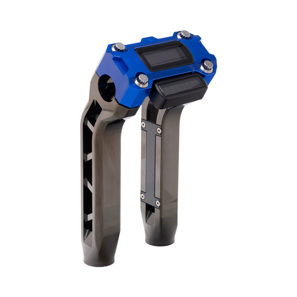 OG Black Chrome Performance 8.5 inch Pull Back Riser Legs with Blue Performance Digital Gauge Top Clamp