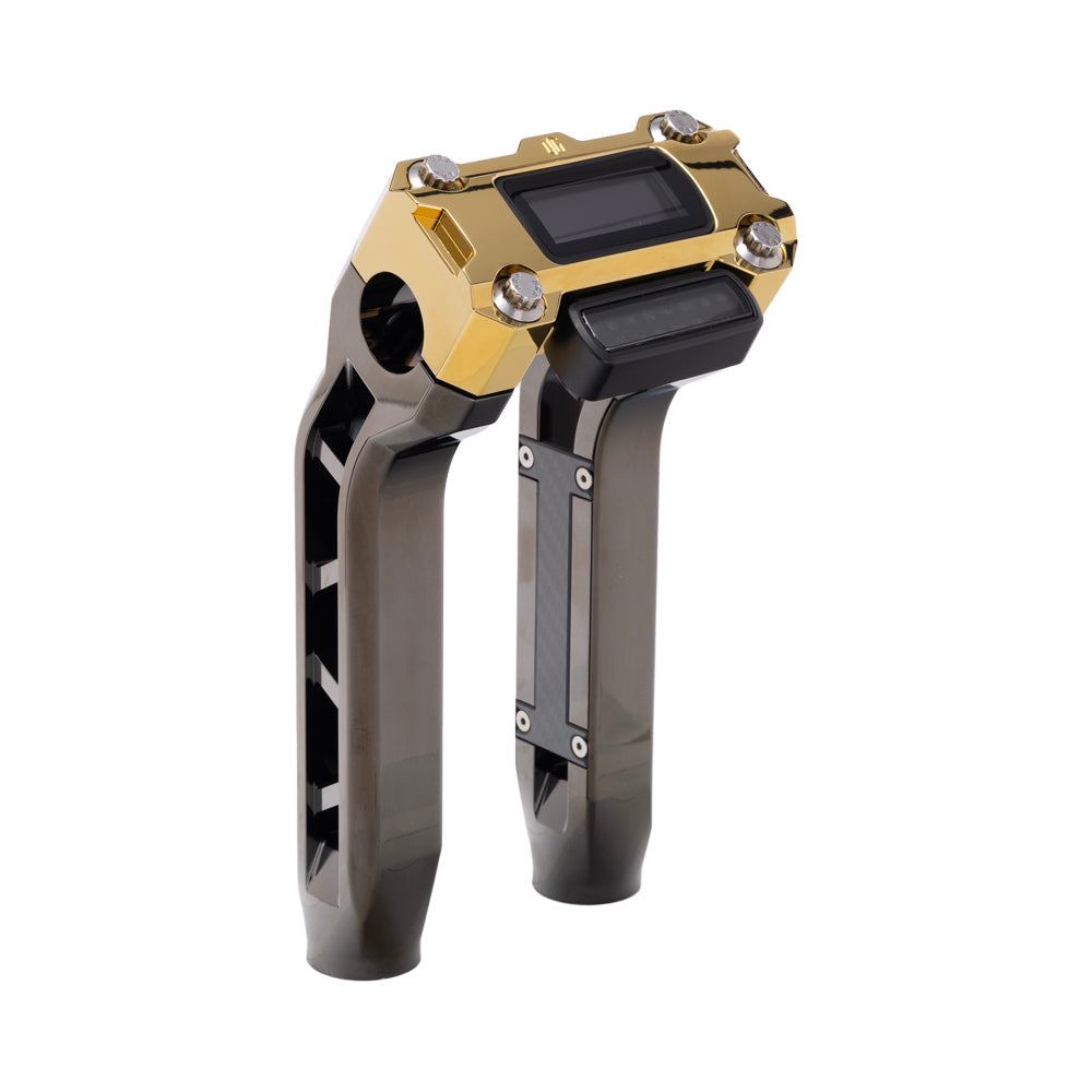 OG Black Chrome Performance 8.5 inch Pull Back Riser Legs with Gold Plating Performance Digital Gauge Top Clamp