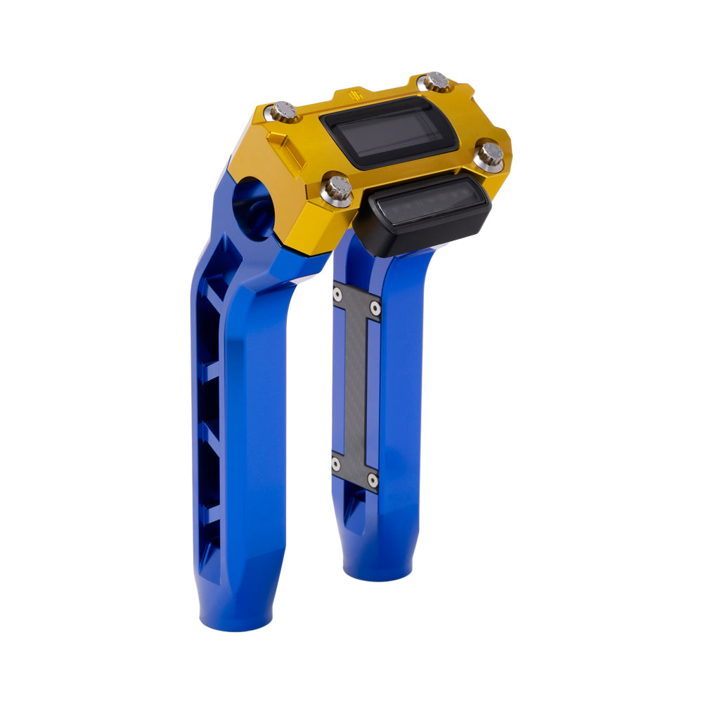 OG Blue Performance 8.5 inch Pull Back Riser Legs with Gold Performance Digital Gauge Top Clamp