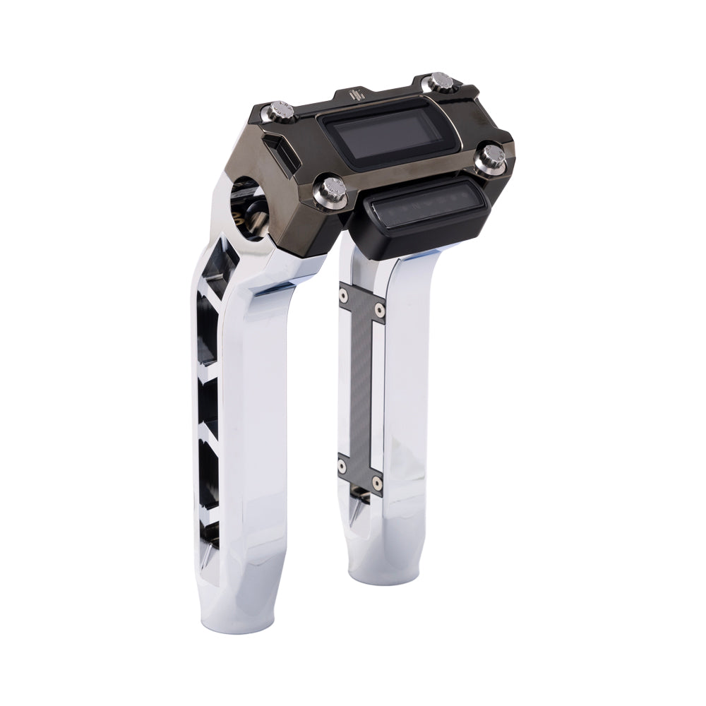 OG Chrome Performance 8.5 inch Pull Back Riser Legs with Black Chrome Performance Digital Gauge Top Clamp
