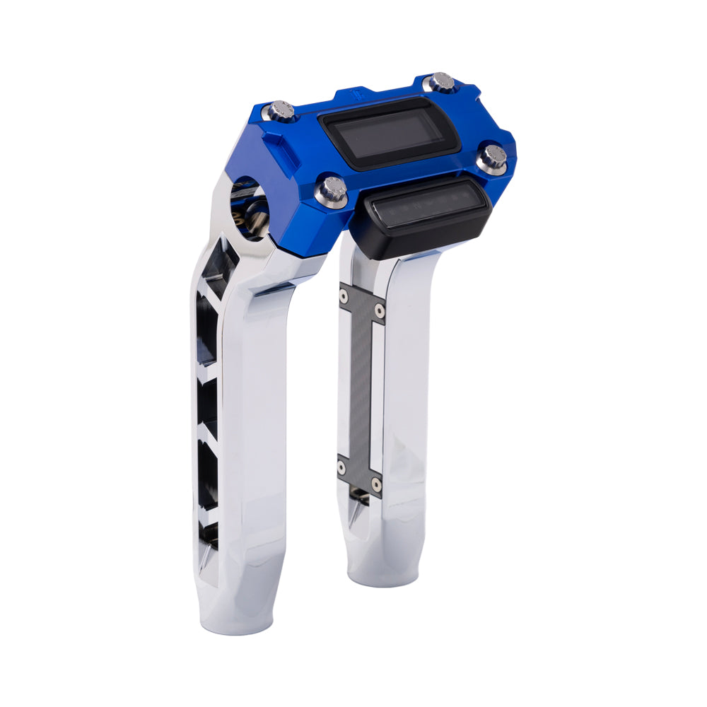 OG Chrome Performance 8.5 inch Pull Back Riser Legs with Blue Performance Digital Gauge Top Clamp