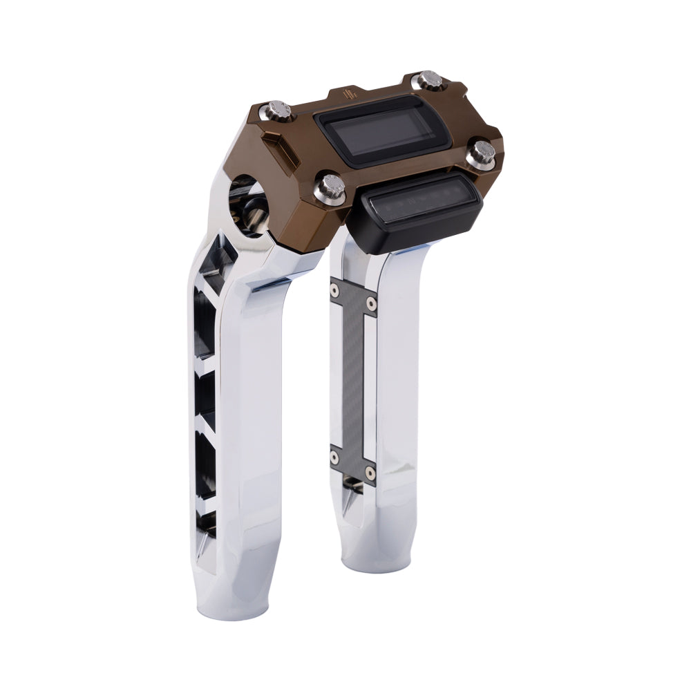 OG Chrome Performance 8.5 inch Pull Back Riser Legs with Bronze Performance Digital Gauge Top Clamp