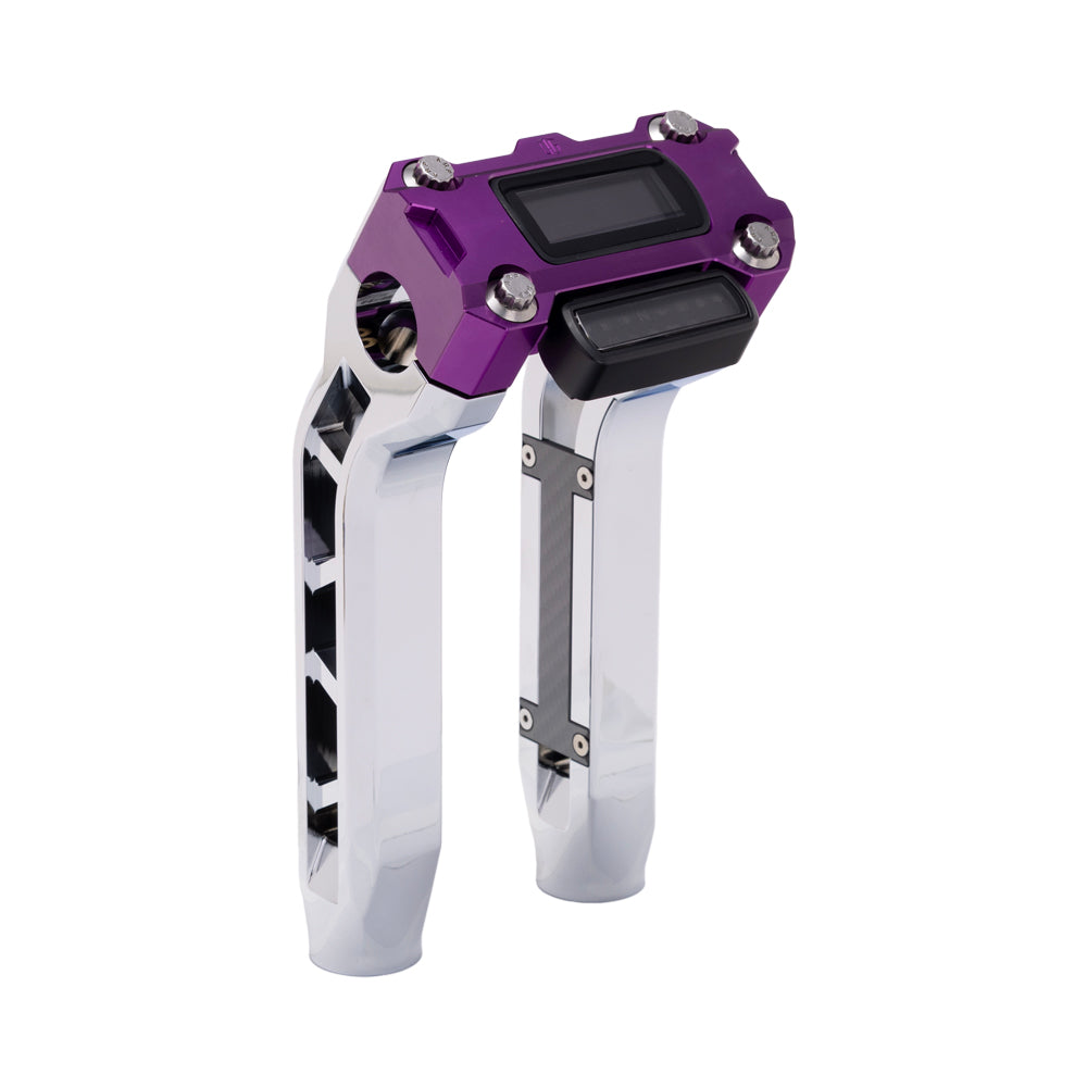 OG Chrome Performance 8.5 inch Pull Back Riser Legs with Purple Performance Digital Gauge Top Clamp