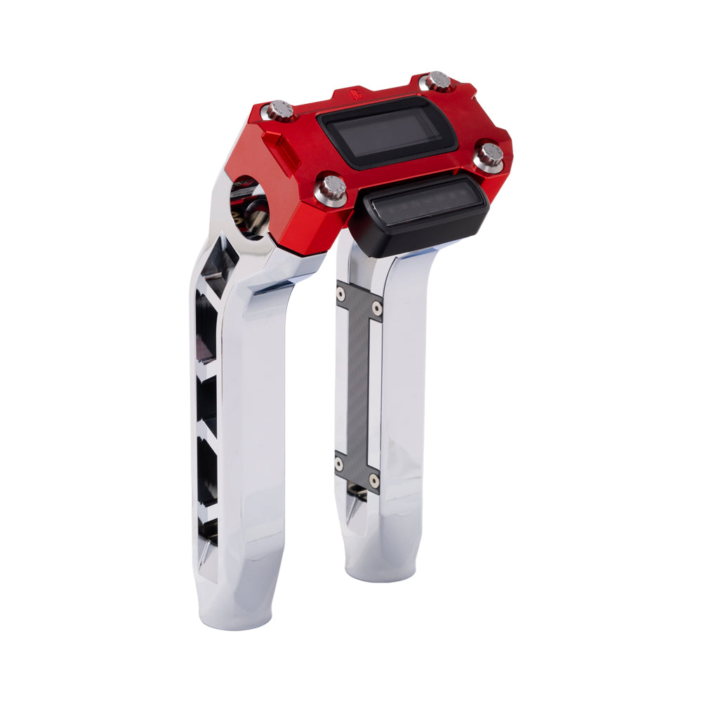 OG Chrome Performance 8.5 inch Pull Back Riser Legs with Red Performance Digital Gauge Top Clamp