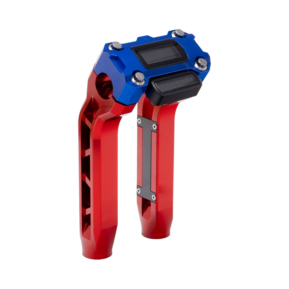 OG Red Performance 8.5 inch Pull Back Riser Legs with Blue Performance Digital Gauge Top Clamp