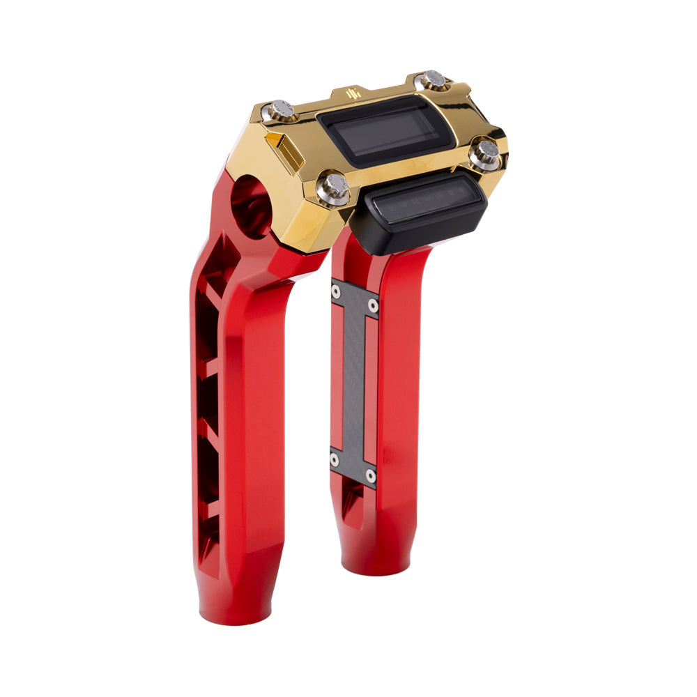 OG Red Performance 8.5 inch Pull Back Riser Legs with Gold Plating Performance Digital Gauge Top Clamp