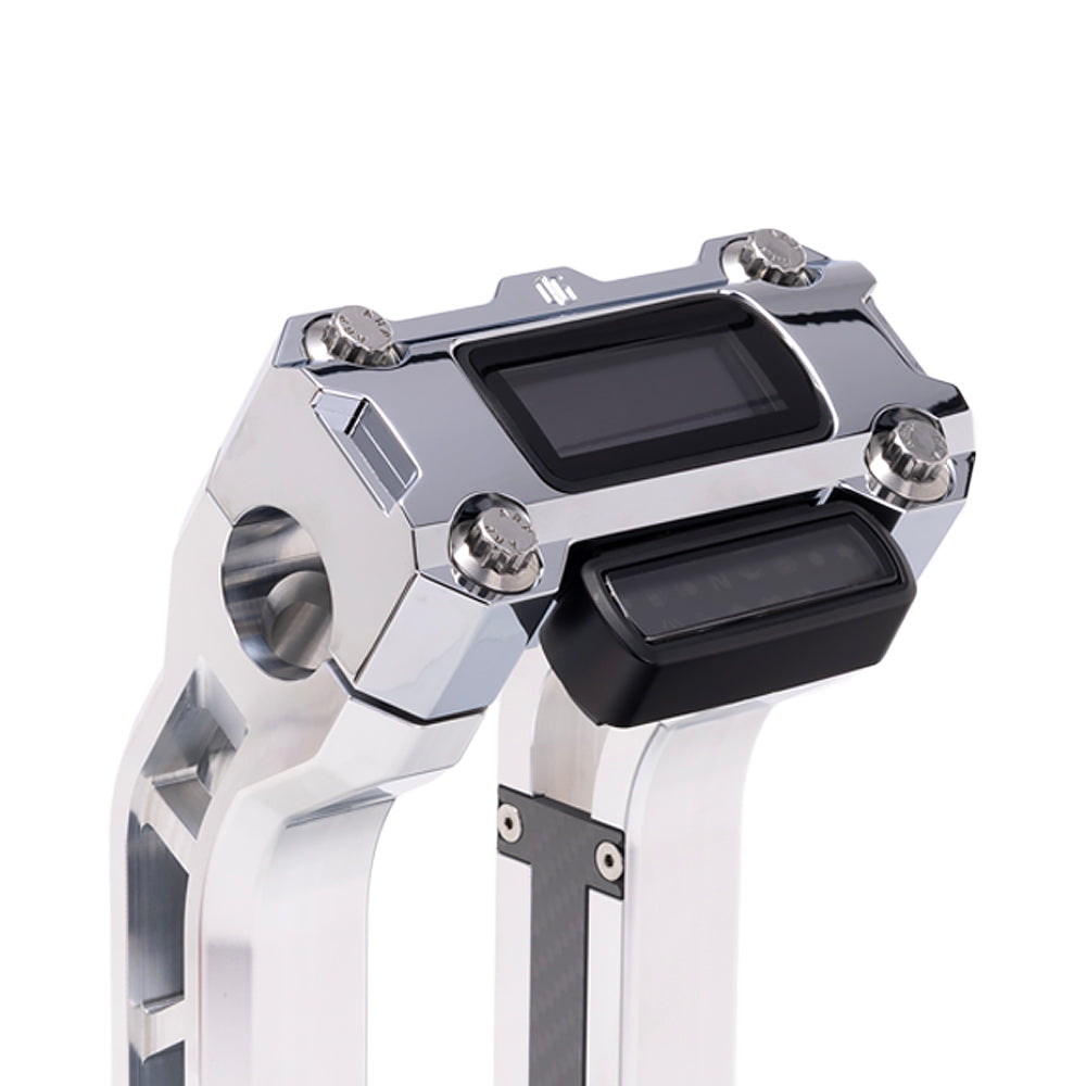 OG Chrome Performance Digital Gauge Top Clamp on OG Aluminum Performance Riser Legs