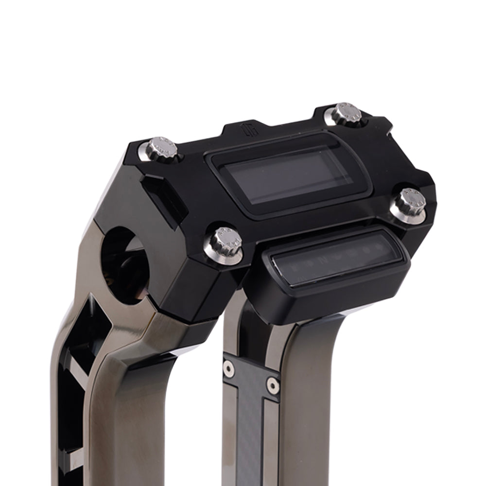 OG Black Performance Digital Gauge Top Clamp on OG Black Chrome Performance Riser Legs
