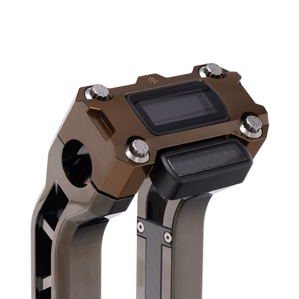 OG Bronze Performance Digital Gauge Top Clamp on OG Black Chrome Performance Riser Legs