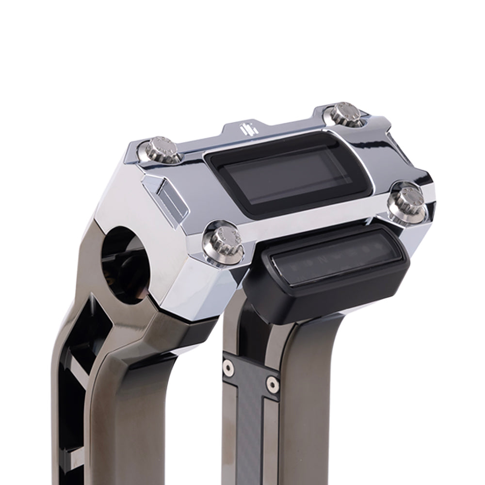 OG Chrome Performance Digital Gauge Top Clamp on OG Black Chrome Performance Riser Legs