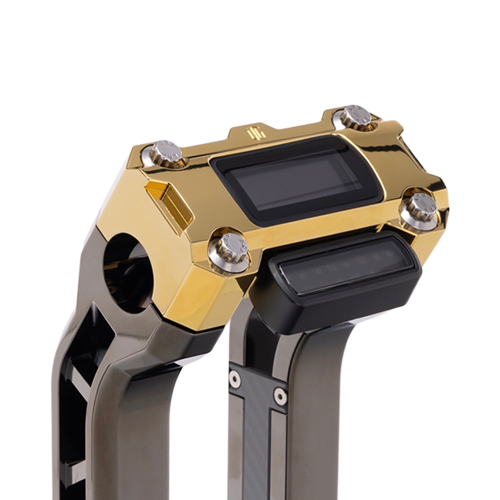 OG Gold Plating Performance Digital Gauge Top Clamp on OG Black Chrome Performance Riser Legs