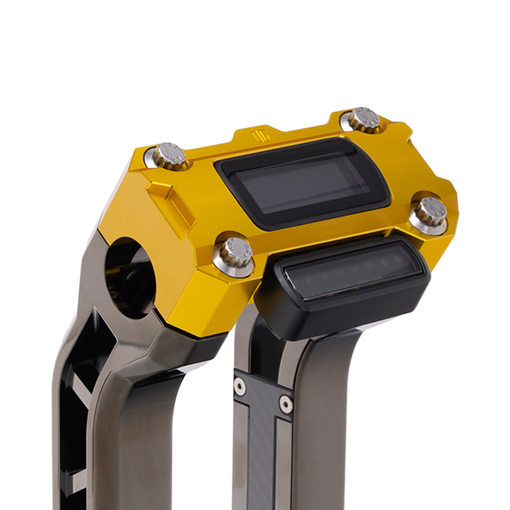 OG Gold Performance Digital Gauge Top Clamp on OG Black Chrome Performance Riser Legs