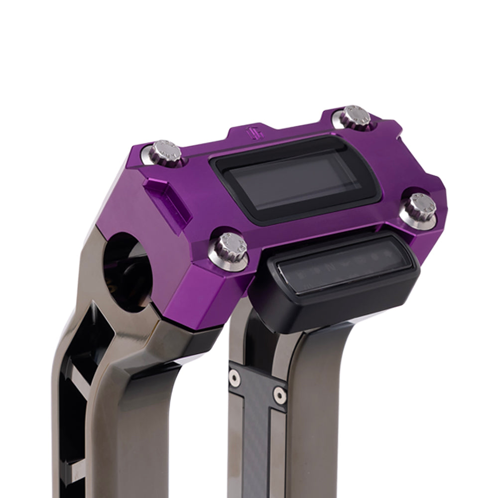OG Purple Performance Digital Gauge Top Clamp on OG Black Chrome Performance Riser Legs