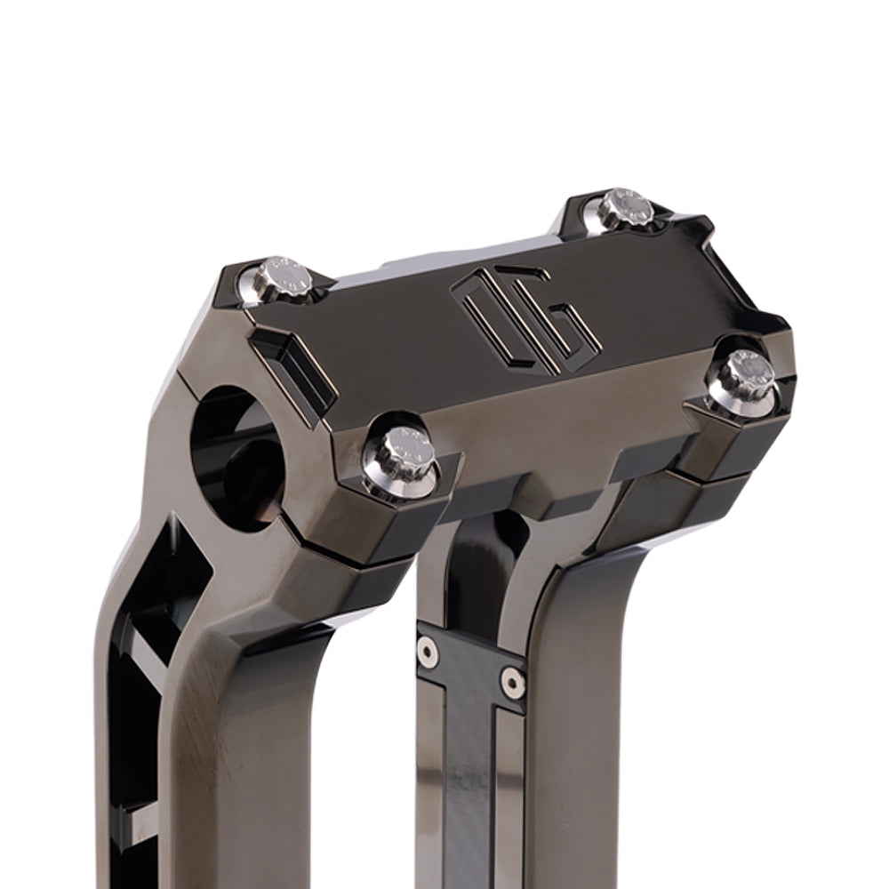OG Black Chrome Performance Top Clamp on OG Black Chrome Performance Riser Legs
