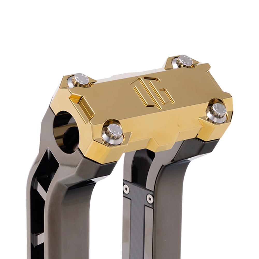 OG Gold Plating Performance Top Clamp on OG Black Chrome Performance Riser Legs
