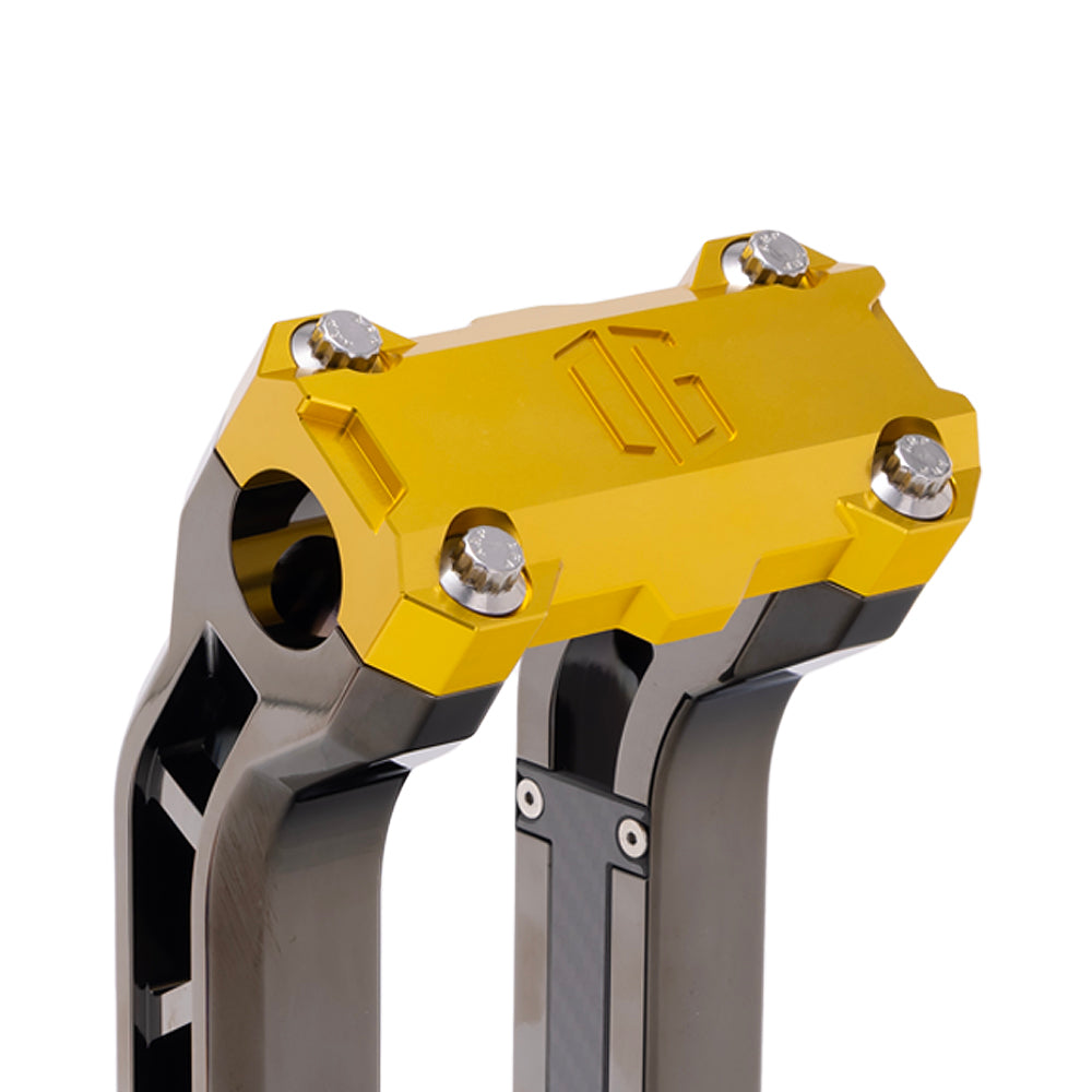 OG Gold Performance Top Clamp on OG Black Chrome Performance Riser Legs