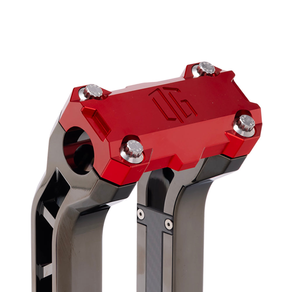 OG Red Performance Top Clamp on OG Black Chrome Performance Riser Legs