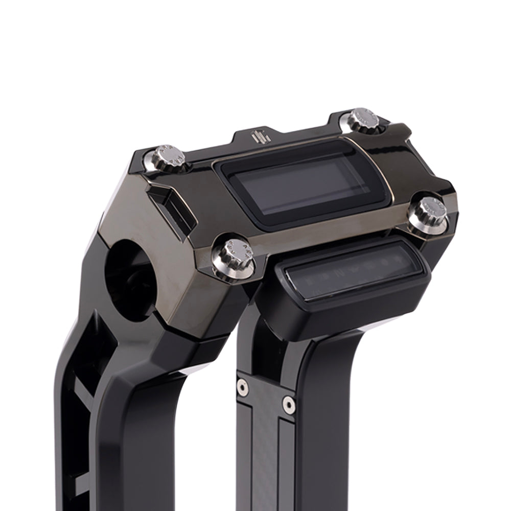 OG Black Chrome Performance Digital Gauge Top Clamp on OG Black Performance Riser Legs
