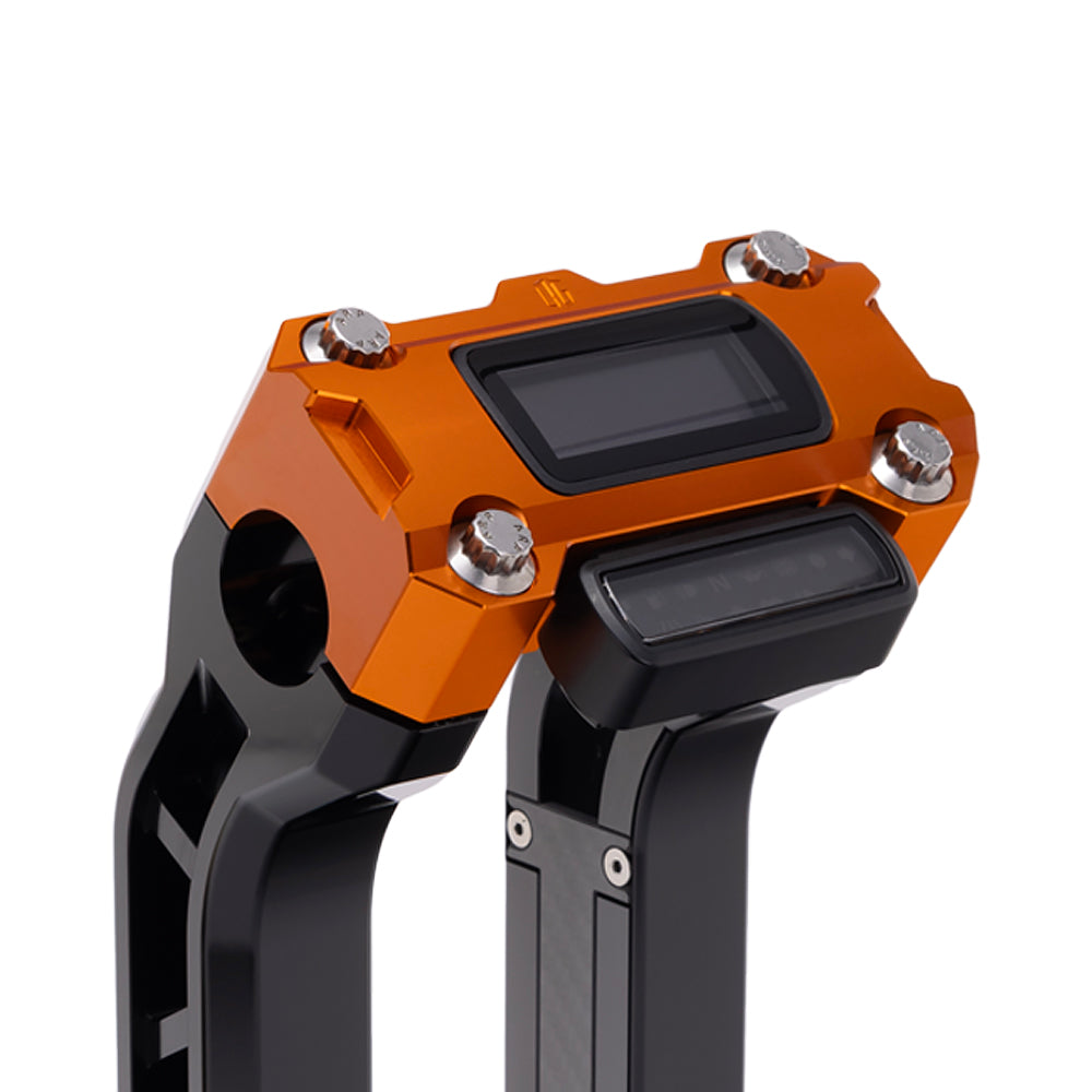 OG Orange Performance Digital Gauge Top Clamp on OG Black Performance Riser Legs